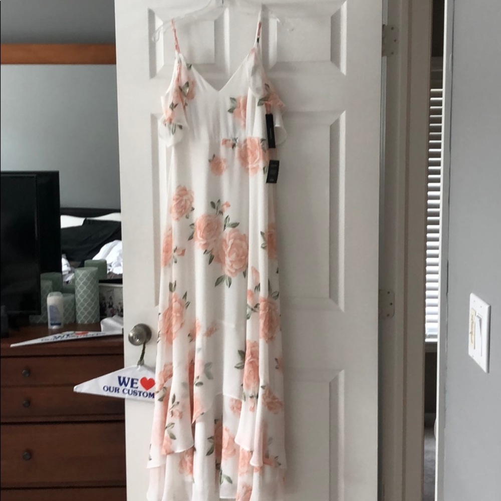 White maxi with blush flowers